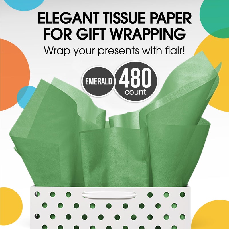 Party Solids Emerald Green Tissue Paper for Gift Bags - 20" X 30" Bulk Tissue Paper Green 480 Sheets - 10lb Newsprint for Packing, Birthday Gift Box Filler, Packing Supplies for Moving Supplies - Image 4
